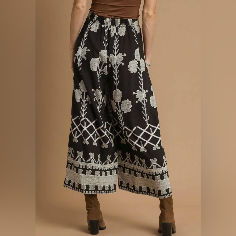Black Floral Wide-Leg Pants